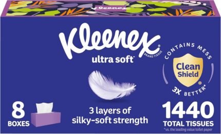 Kleenex Ultra Soft Facial Tissues, 8 Flat Boxes, 180 Tissues per Box, 3-Ply, Packaging May Vary